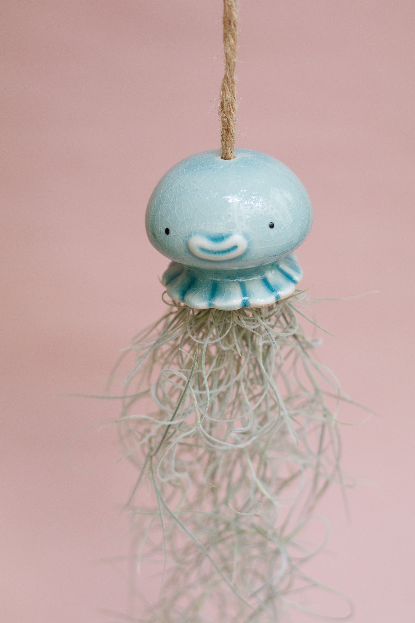 Keramik Luftpflanzenhalter „NONO“ – Qualle mit Tillandsia und fröhlichem Gesicht