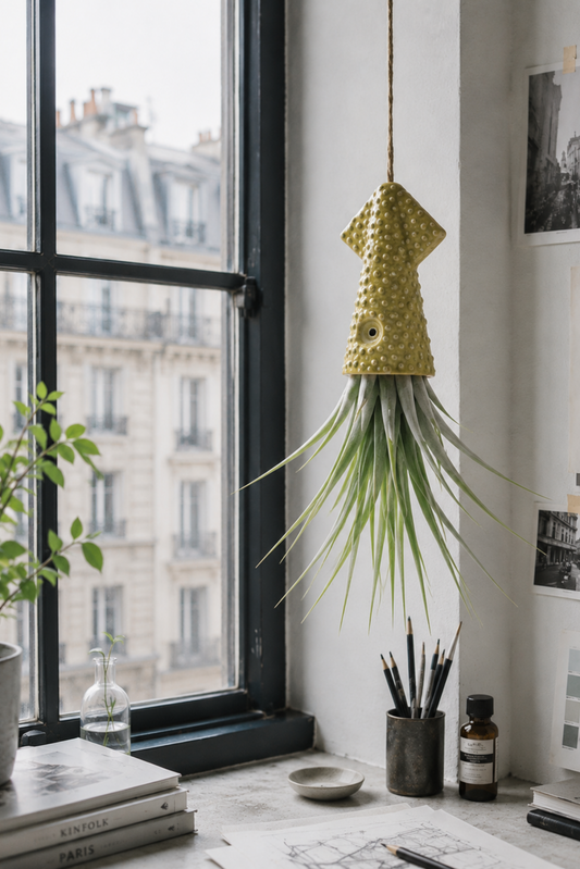 Keramik Luftpflanzenhalter „KUMO“ – Tintenfisch mit Tillandsia